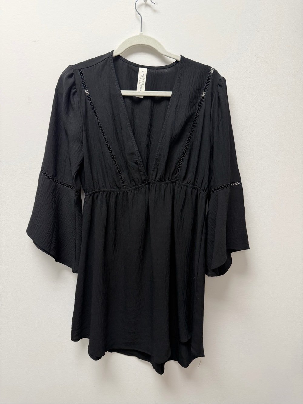 Black V-Neck Bell Sleeve Dress - Unknown Brand